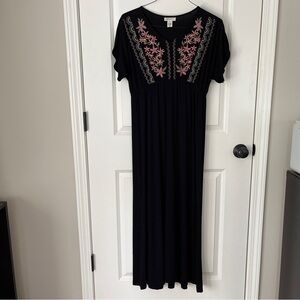 Style & Co Women's Black Embroidered Maxi Dress | Size PL